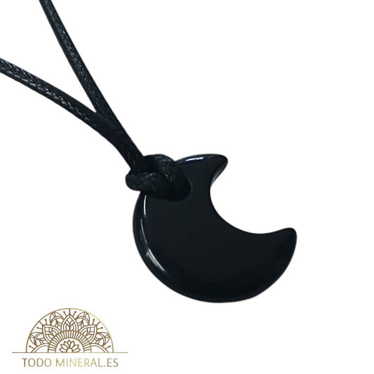 Colgante Piedra Natural Obsidiana En Forma De Luna 2 CMS (INCLUYE CORDON EN NEGRO 45 cms) TODOMINERAL