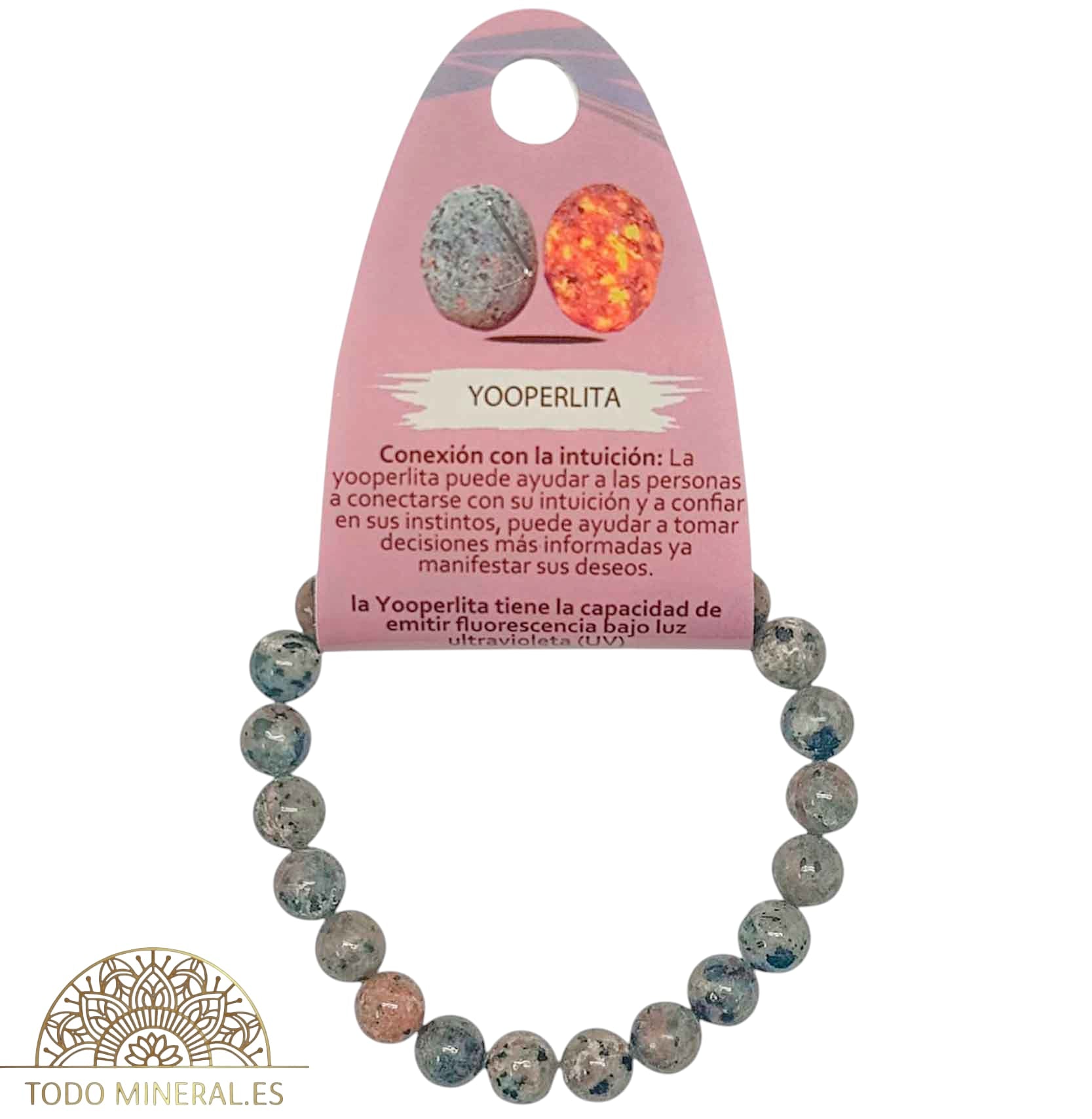 Pulsera Piedra Natural Yooperlita 8 mm 61238 fluorescente a luz uv PULSERAS MINERALES