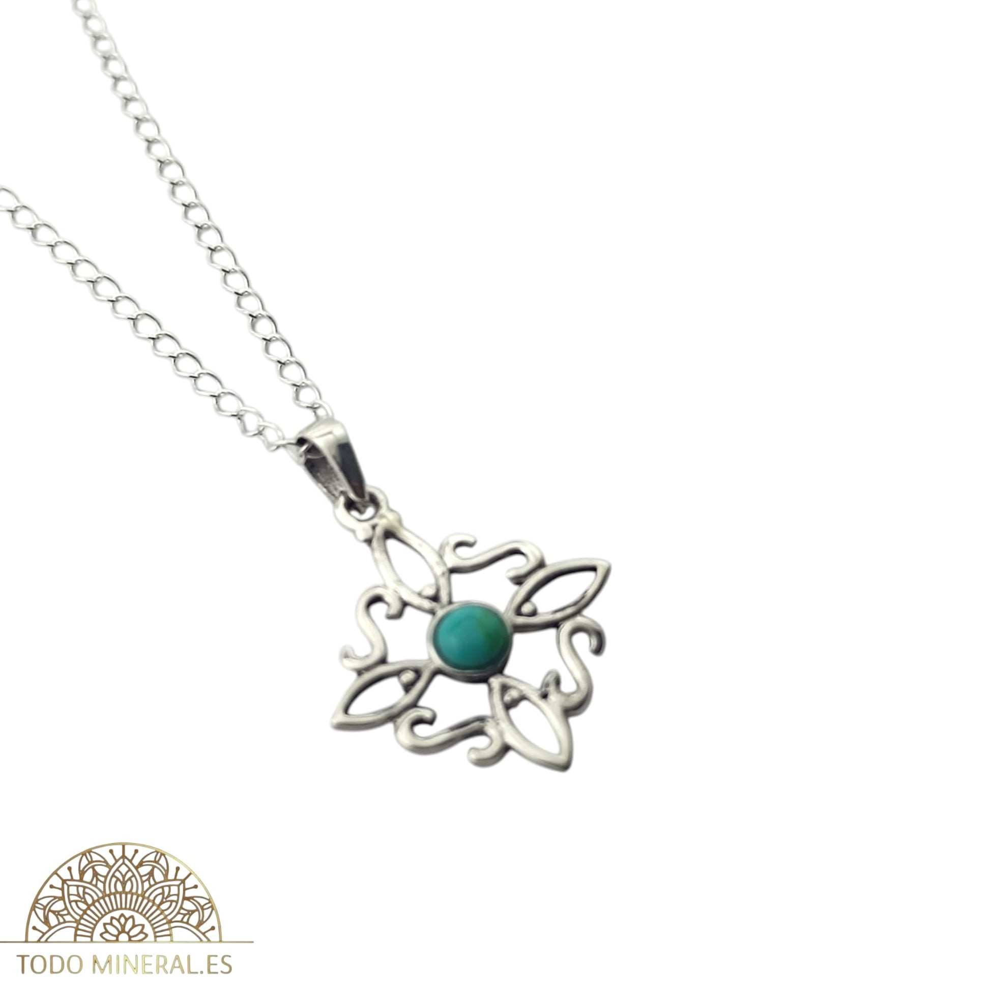 Collar Nudo De Bruja 20 mm Piedra Turquesina Con Cadena Finita 45 Cms Plata 925 500303559 TODOMINERAL