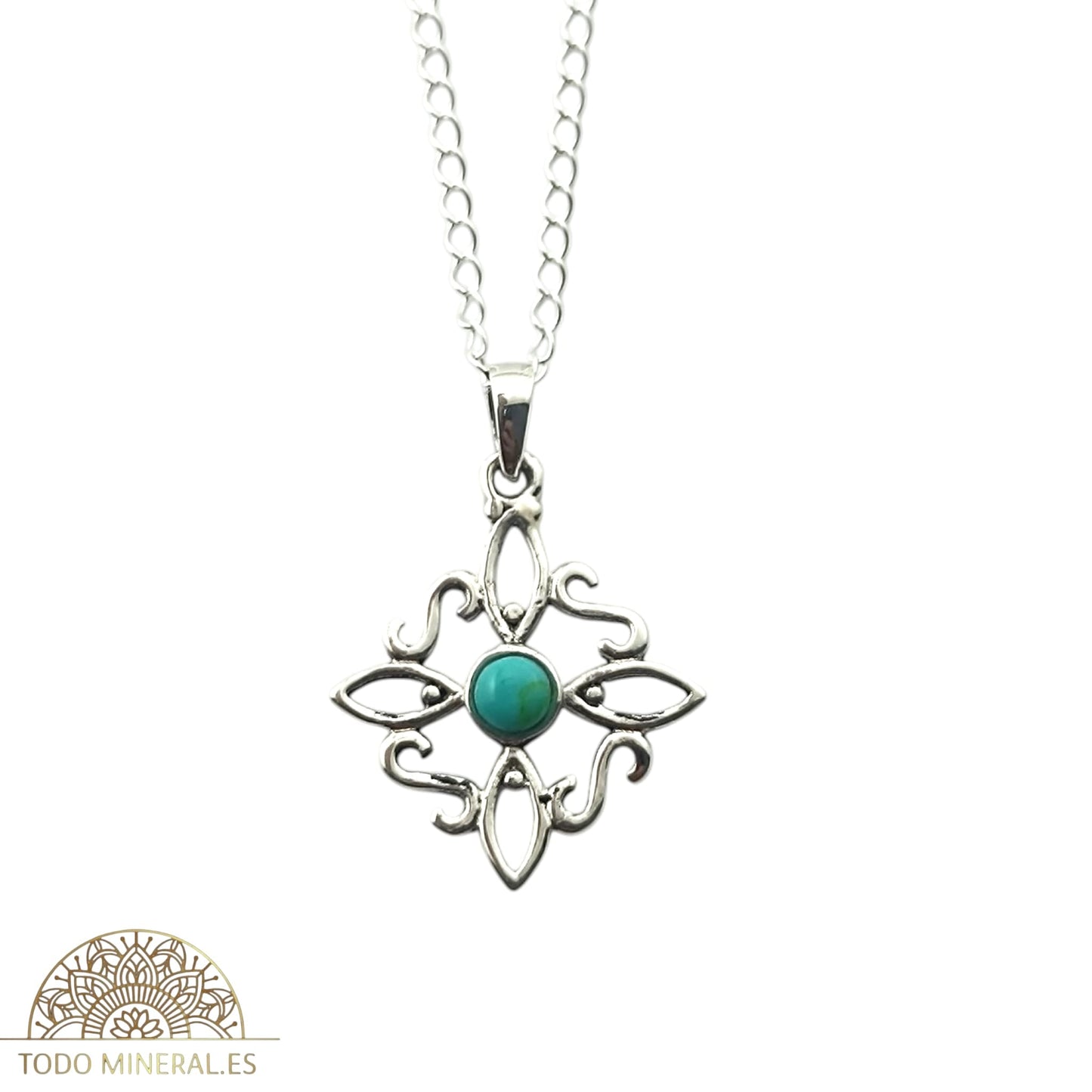Collar Nudo De Bruja 20 mm Piedra Turquesina Con Cadena Finita 45 Cms Plata 925 500303559 TODOMINERAL