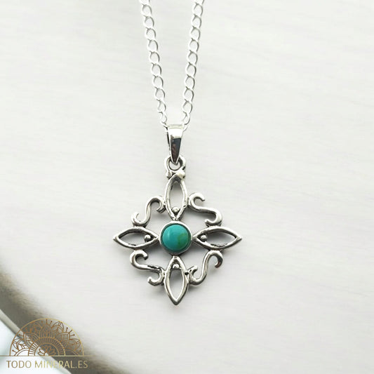 Collar Nudo De Bruja 20 mm Piedra Turquesina Con Cadena Finita 45 Cms Plata 925 500303559 TODOMINERAL