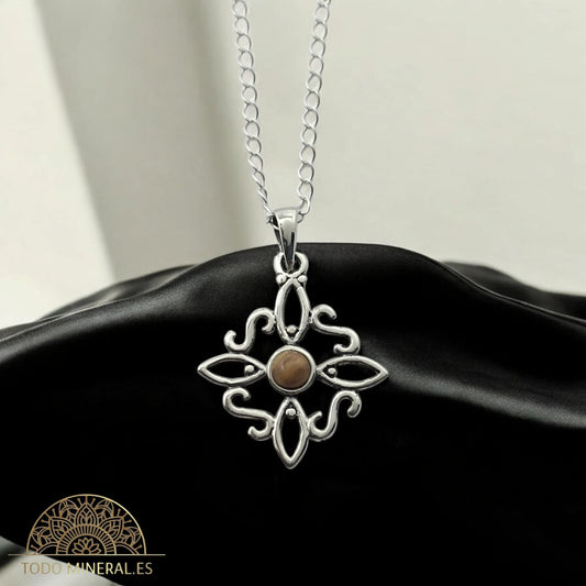 Collar Nudo De Bruja 20 mm Piedra Ojo De Tigre Con Cadena Finita 45 Cms Plata 925 500303559 TODOMINERAL
