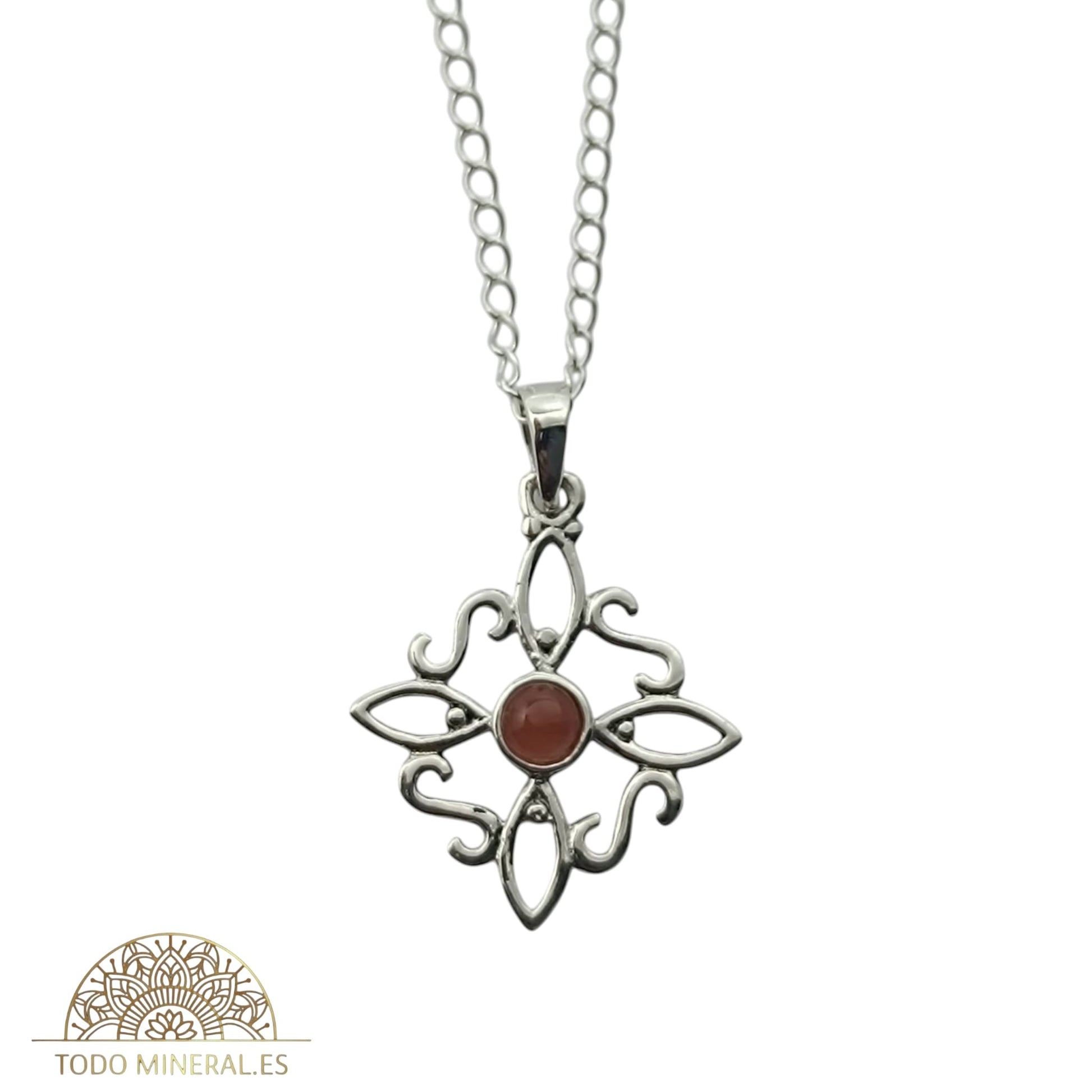 Collar Nudo De Bruja 20 mm Piedra Carneola Con Cadena Finita 45 Cms Plata 925 500303559 TODOMINERAL
