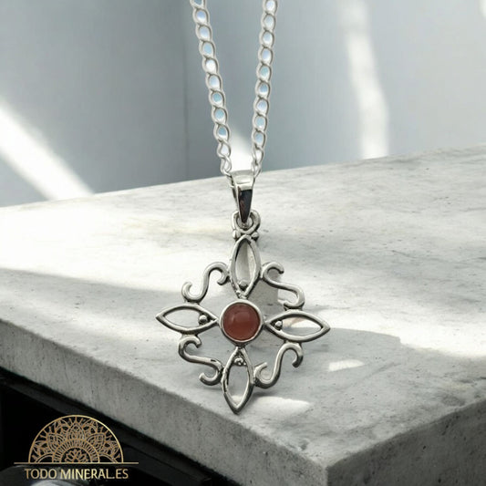 Collar Nudo De Bruja 20 mm Piedra Carneola Con Cadena Finita 45 Cms Plata 925 500303559 TODOMINERAL