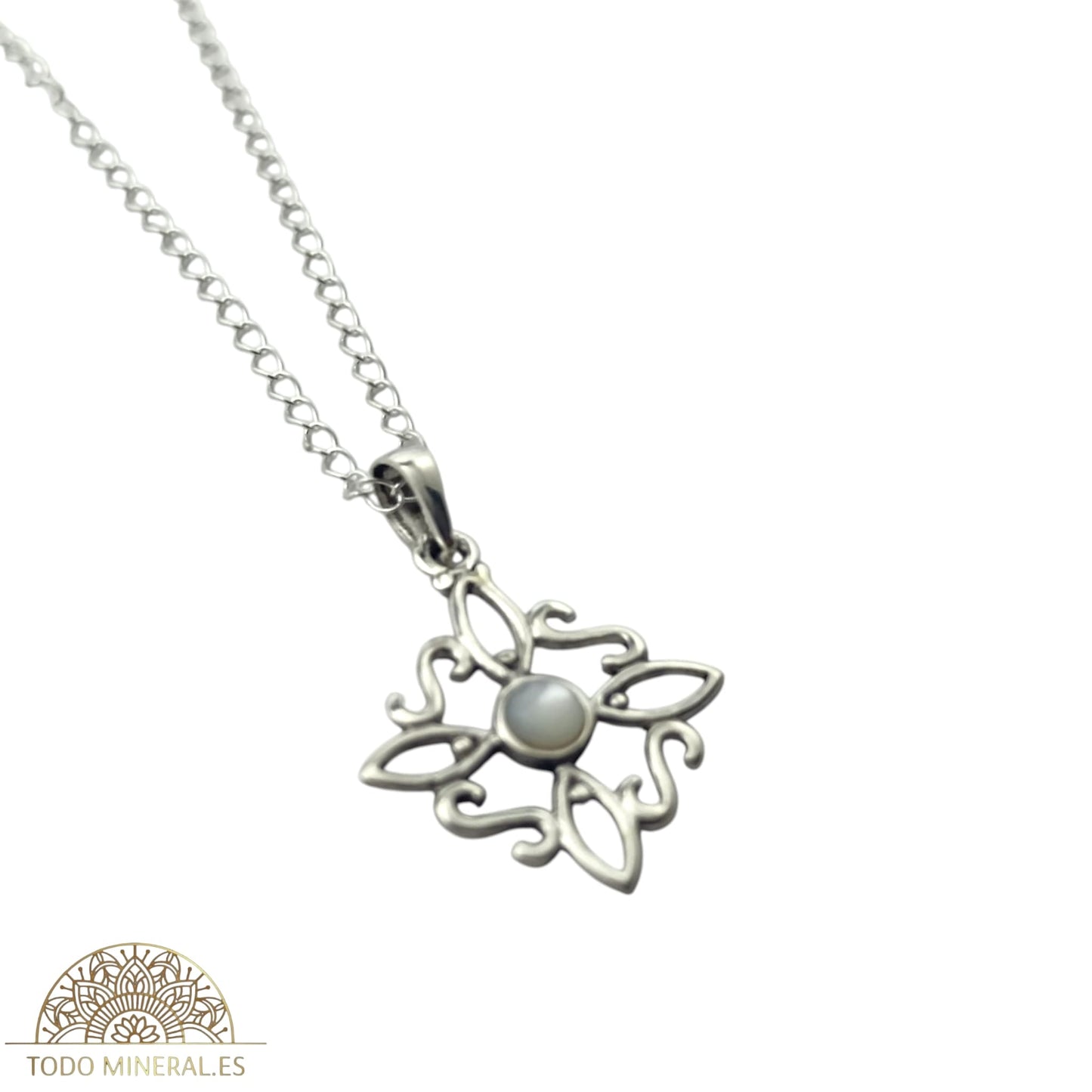 Collar Nudo De Bruja 20 mm Piedra Luna Con Cadena Finita 45 Cms Plata 925 500303559 TODOMINERAL