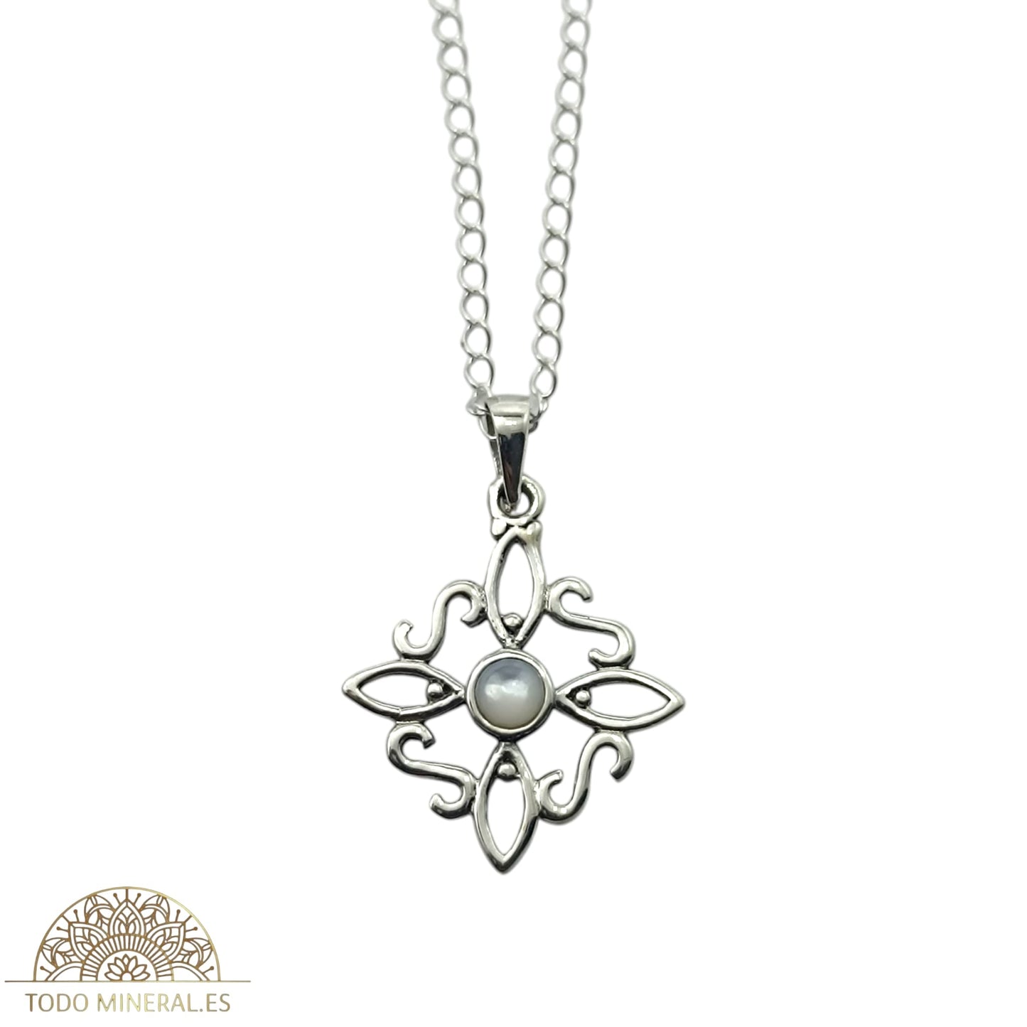 Collar Nudo De Bruja 20 mm Piedra Luna Con Cadena Finita 45 Cms Plata 925 500303559 TODOMINERAL