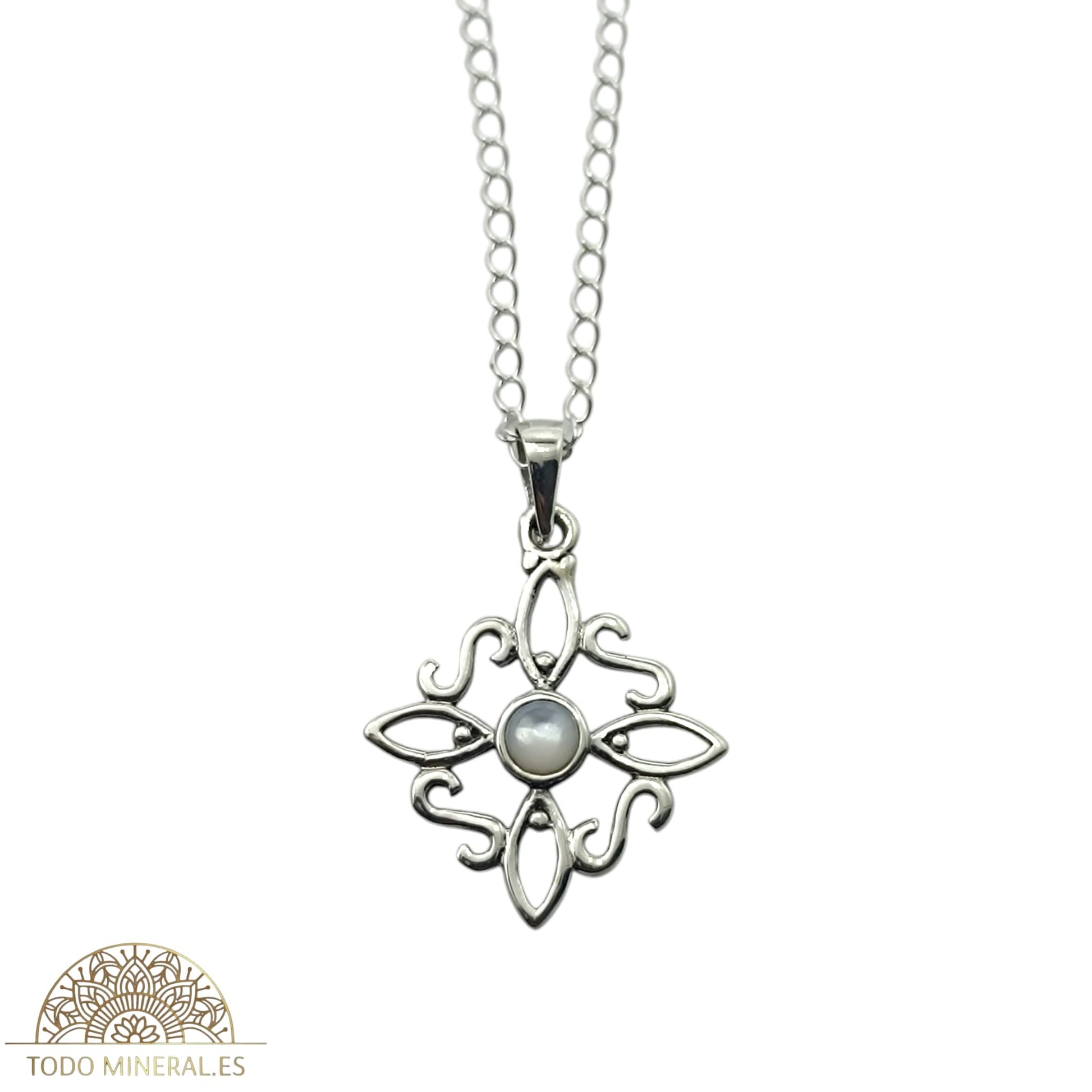 Collar Nudo De Bruja 20 mm Piedra Luna Con Cadena Finita 45 Cms Plata 925 500303559 TODOMINERAL
