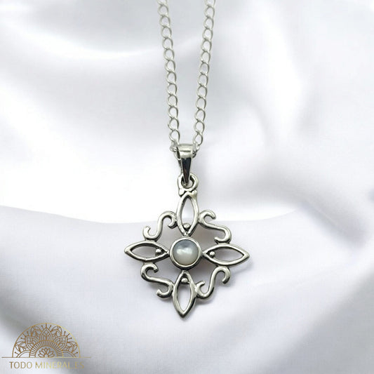 Collar Nudo De Bruja 20 mm Piedra Luna Con Cadena Finita 45 Cms Plata 925 500303559 TODOMINERAL