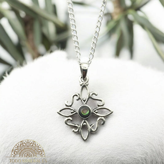 Collar Nudo De Bruja 20 mm Piedra Abalon Con Cadena Finita 45 Cms Plata 925 500303559 TODOMINERAL