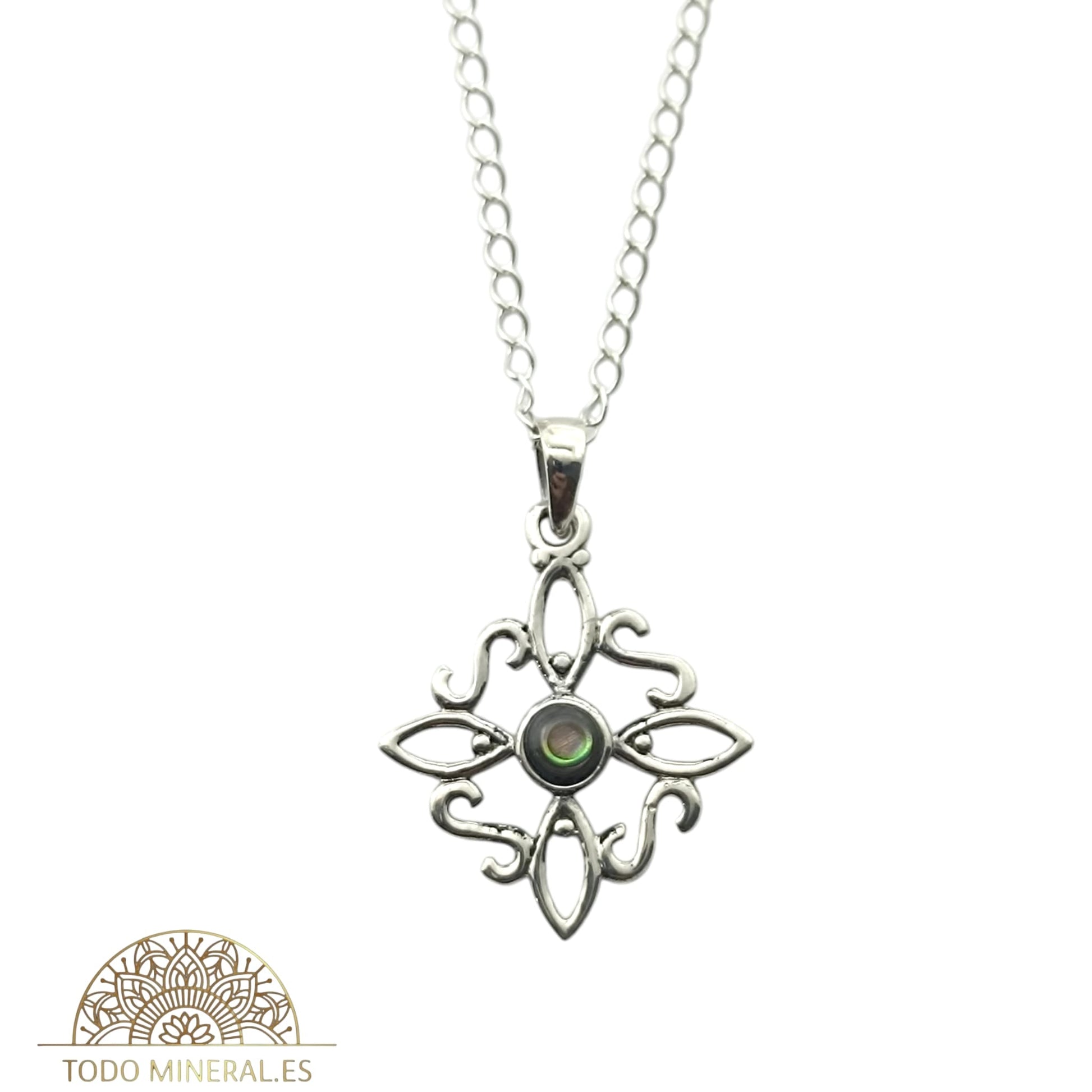 Collar Nudo De Bruja 20 mm Piedra Abalon Con Cadena Finita 45 Cms Plata 925 500303559 TODOMINERAL