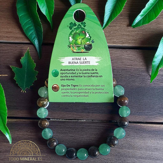 Pulsera Combinada Piedra Aventurina y Ojo De Tigre Para Atraer La Buena Suerte Piedra De 8 mm PULSERAS MINERALES