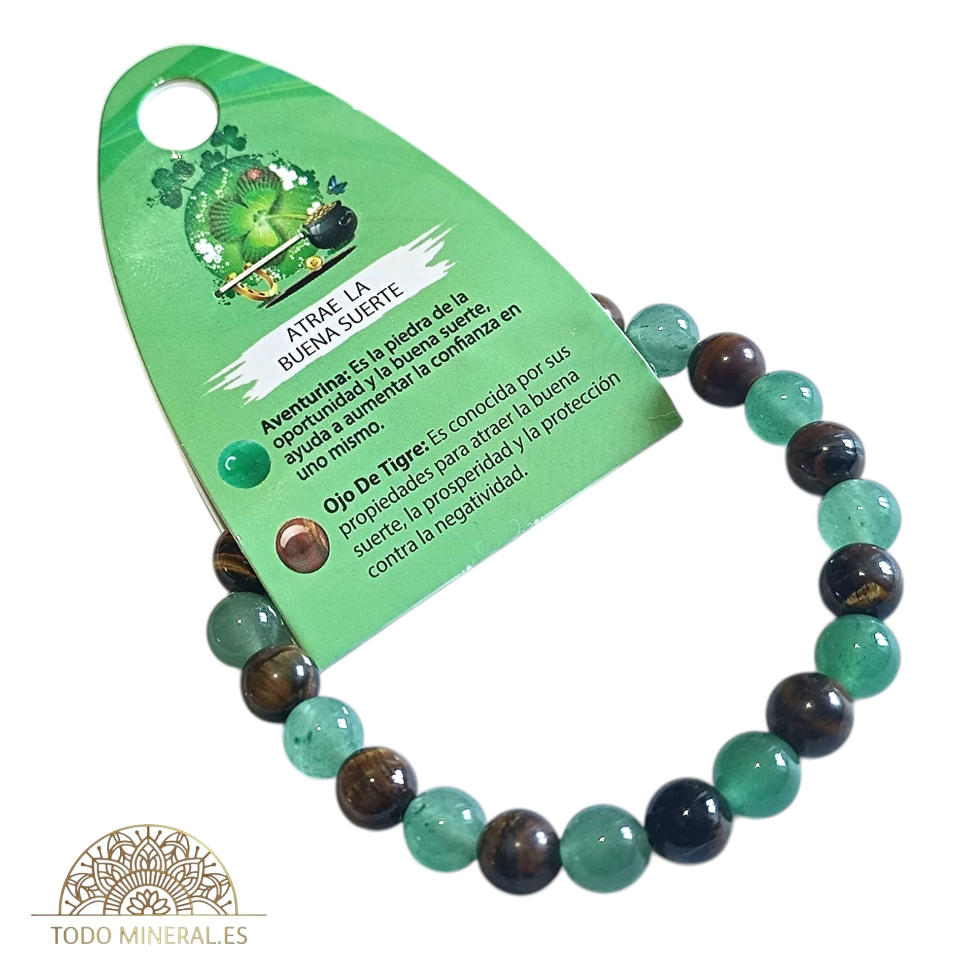 Pulsera Combinada Piedra Aventurina y Ojo De Tigre Para Atraer La Buena Suerte Piedra De 8 mm PULSERAS MINERALES