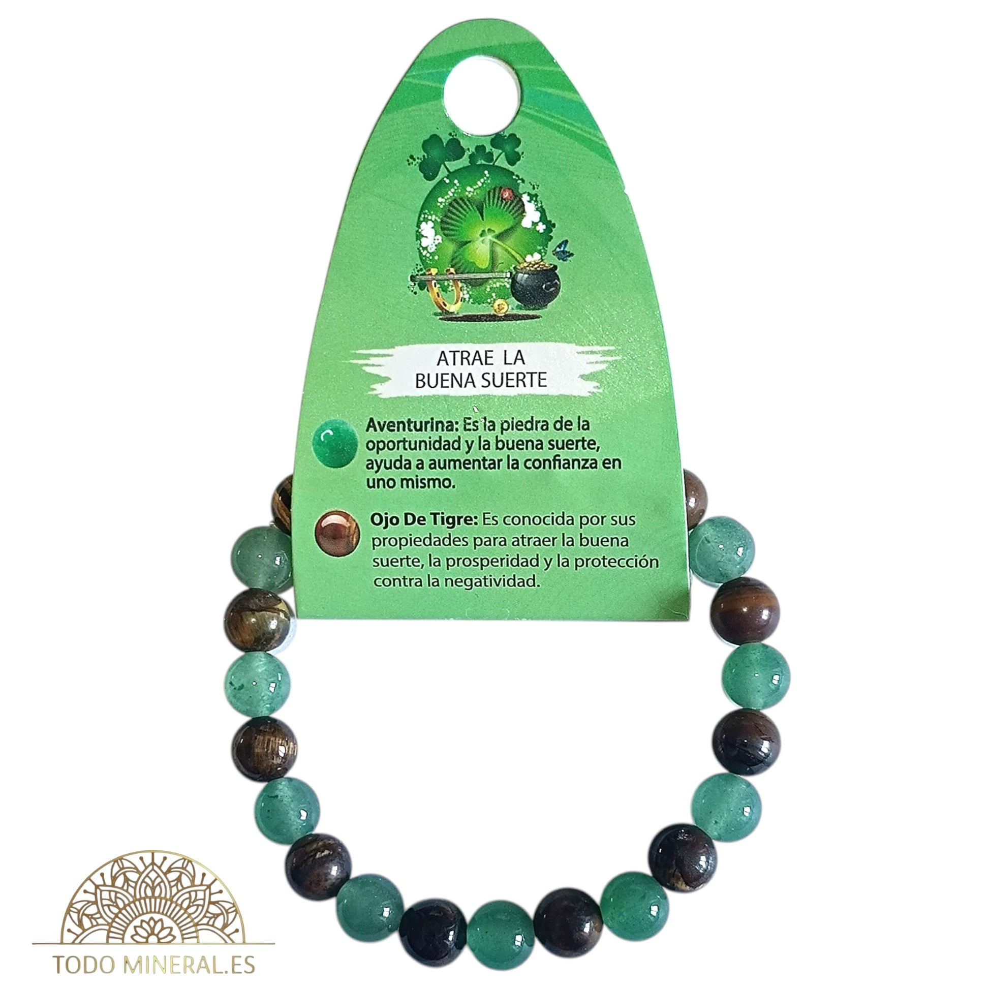 Pulsera Combinada Piedra Aventurina y Ojo De Tigre Para Atraer La Buena Suerte Piedra De 8 mm PULSERAS MINERALES