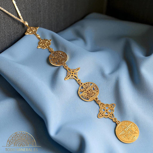Collar Doble Protección Nudo De Bruja Tetragramaton Varios Dijes Con Cadena 45 Cms TODOMINERAL
