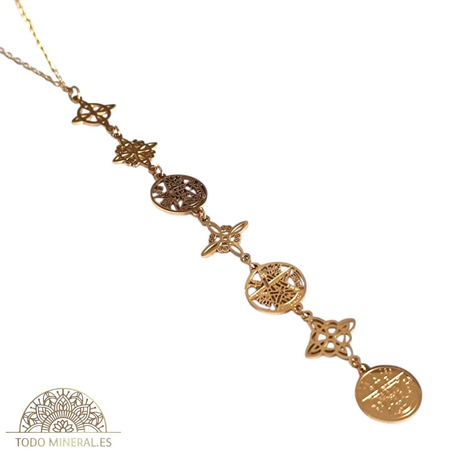 Collar Doble Protección Nudo De Bruja Tetragramaton Varios Dijes Con Cadena 45 Cms TODOMINERAL