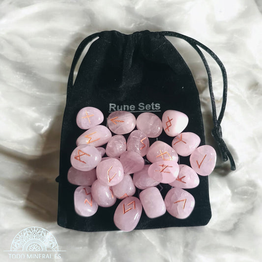 Sets Runas Piedra Natural Cuarzo Rosa (24 RUNAS Y 1 BLANCA)