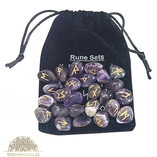 Sets Runas Piedra Natural Amatista (24 RUNAS Y 1 BLANCA) TAROT Y ORÁCULOS