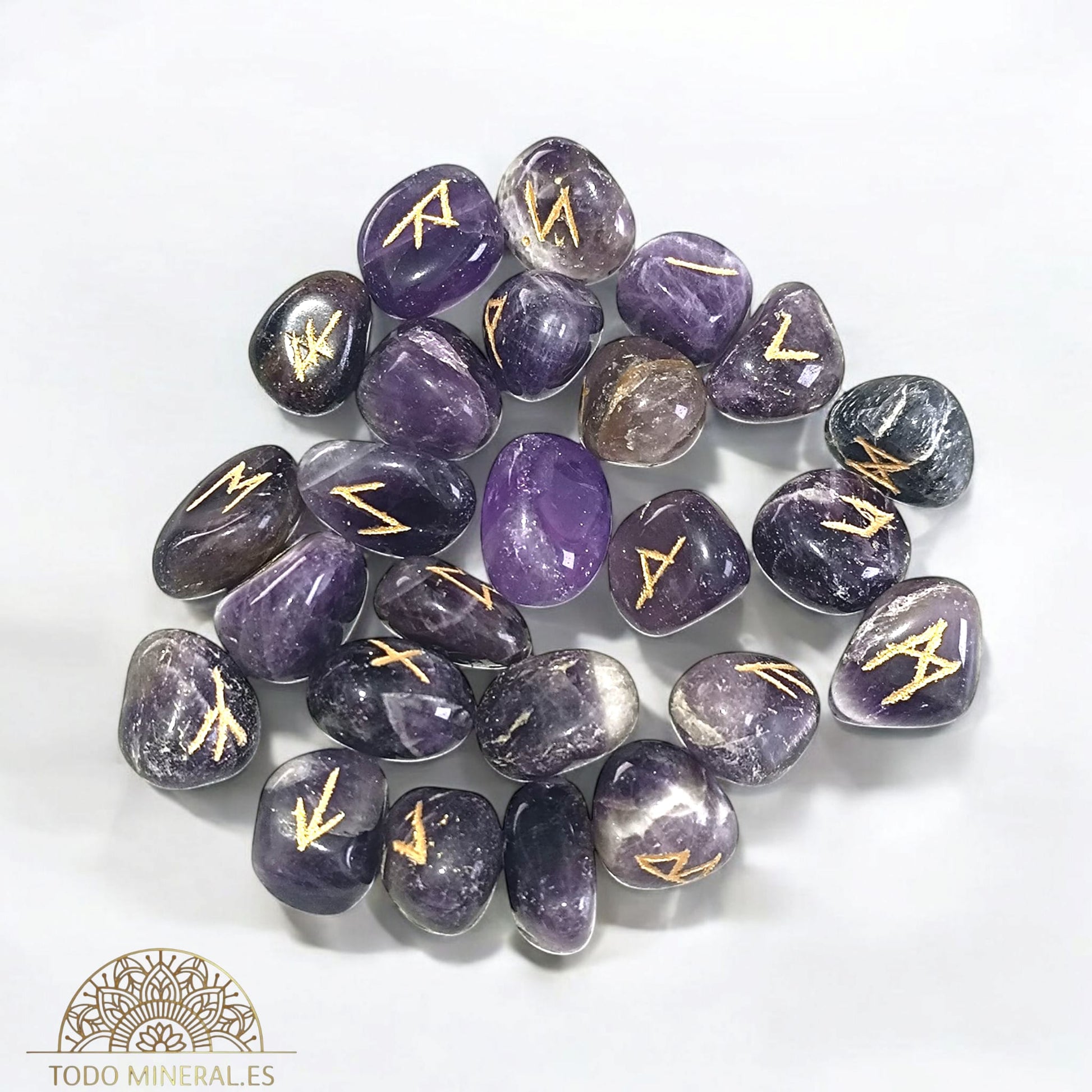 Sets Runas Piedra Natural Amatista (24 RUNAS Y 1 BLANCA) TAROT Y ORÁCULOS