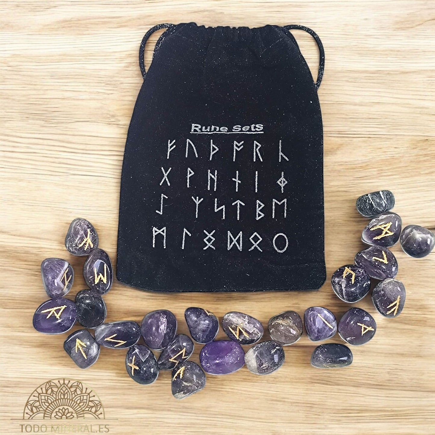 Sets Runas Piedra Natural Amatista (24 RUNAS Y 1 BLANCA) TAROT Y ORÁCULOS