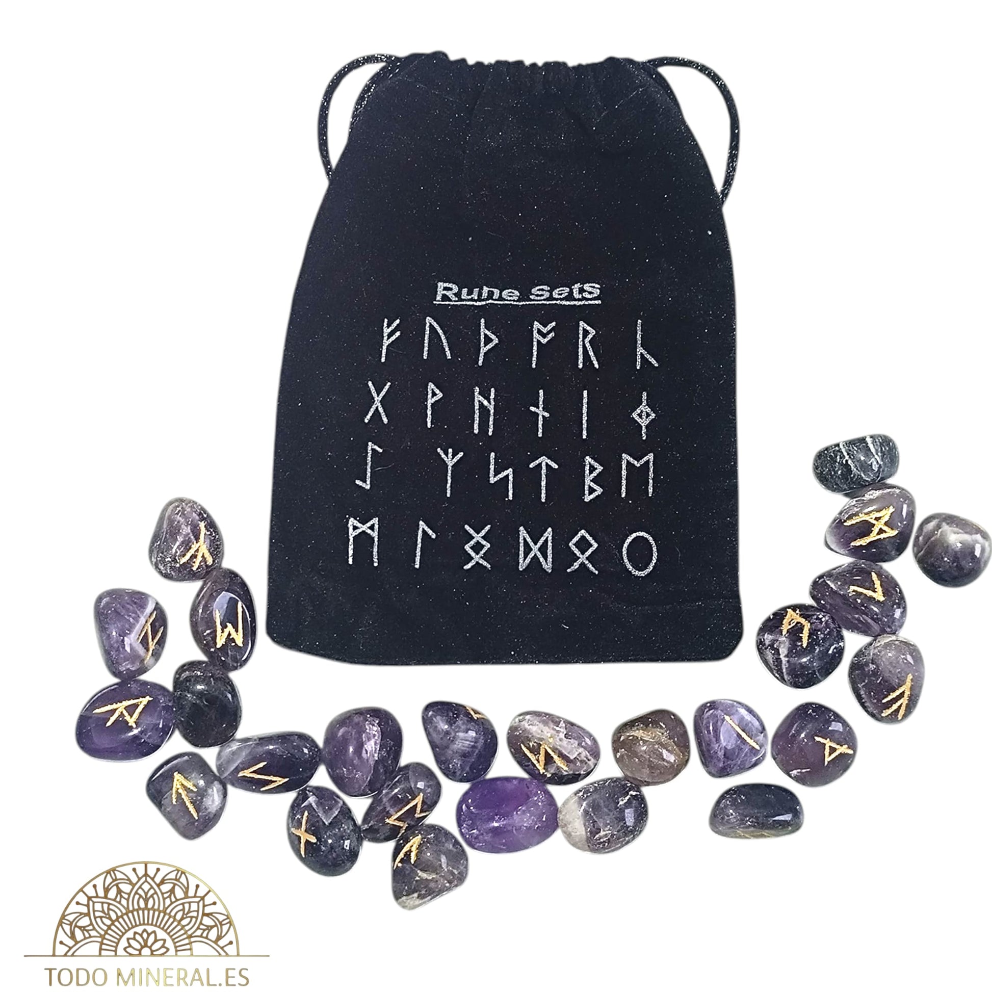 Sets Runas Piedra Natural Amatista (24 RUNAS Y 1 BLANCA) TAROT Y ORÁCULOS