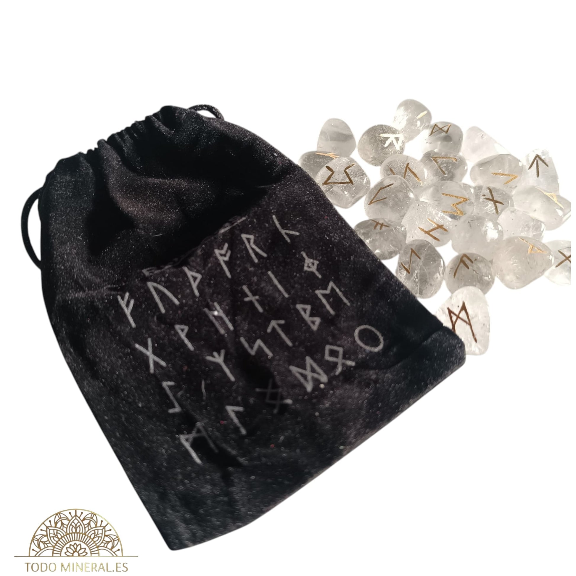 Sets Runas Piedra Natural Cuarzo Blanco (24 RUNAS Y 1 BLANCA) TAROT Y ORÁCULOS