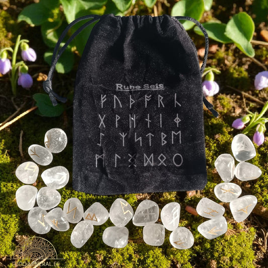 Sets Runas Piedra Natural Cuarzo Blanco (24 RUNAS Y 1 BLANCA) TAROT Y ORÁCULOS