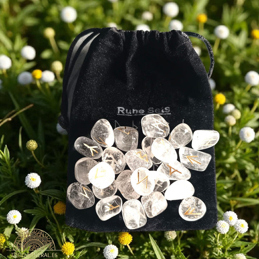Sets Runas Piedra Natural Cuarzo Blanco (24 RUNAS Y 1 BLANCA) TAROT Y ORÁCULOS