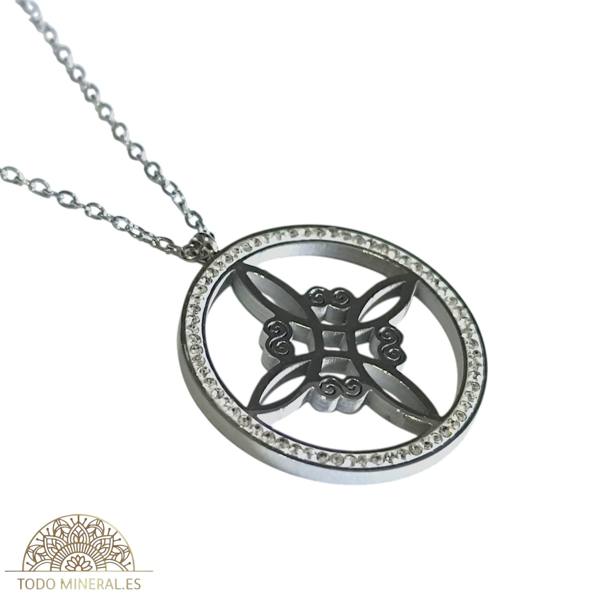 Collar Nudo De Bruja En Acero Inoxidable Con Circonitas y Cadena 45 Cms TODOMINERAL