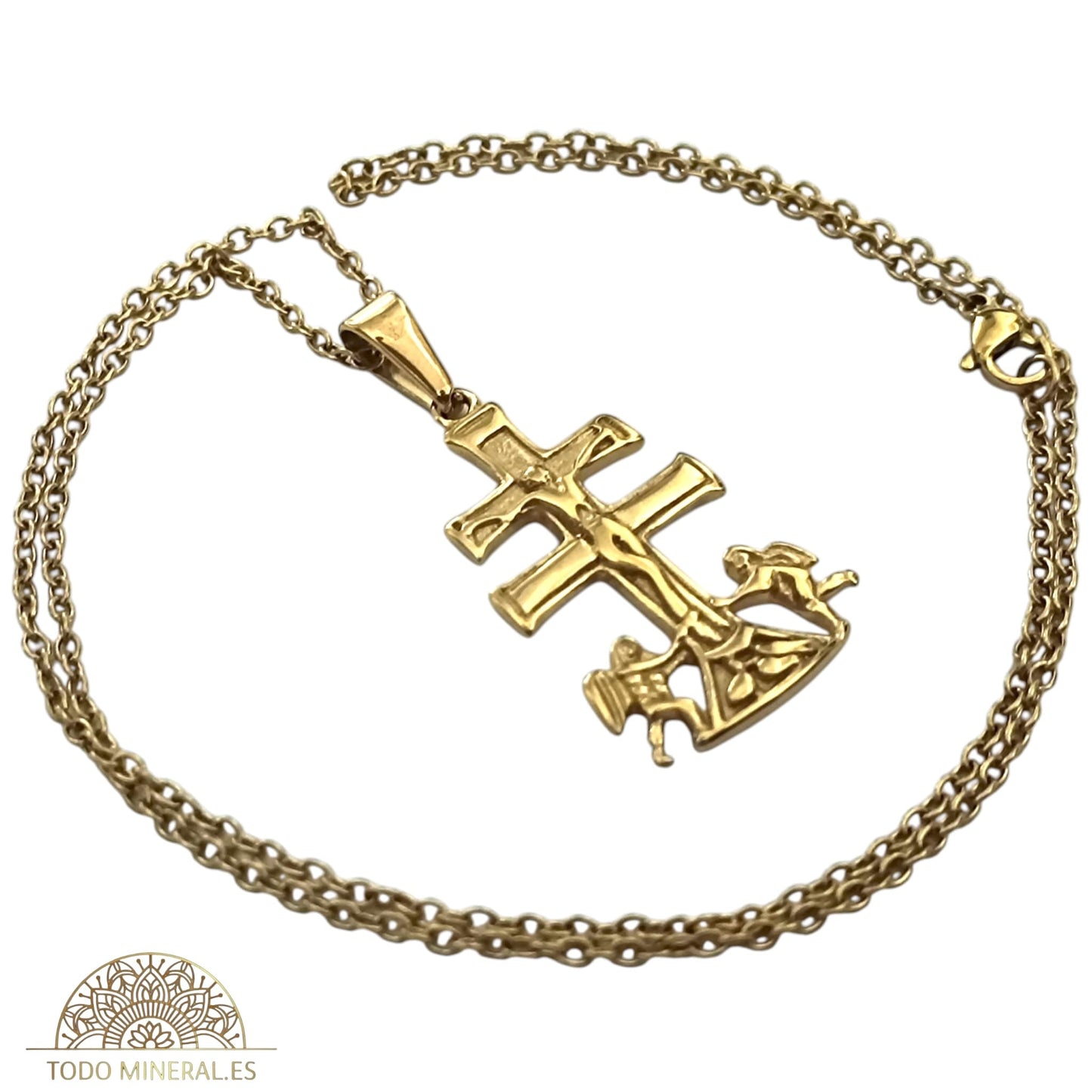 Collar Cruz Caravaca En Acero Dorado Con Cadena 50  Cms  600103454-5 TODOMINERAL