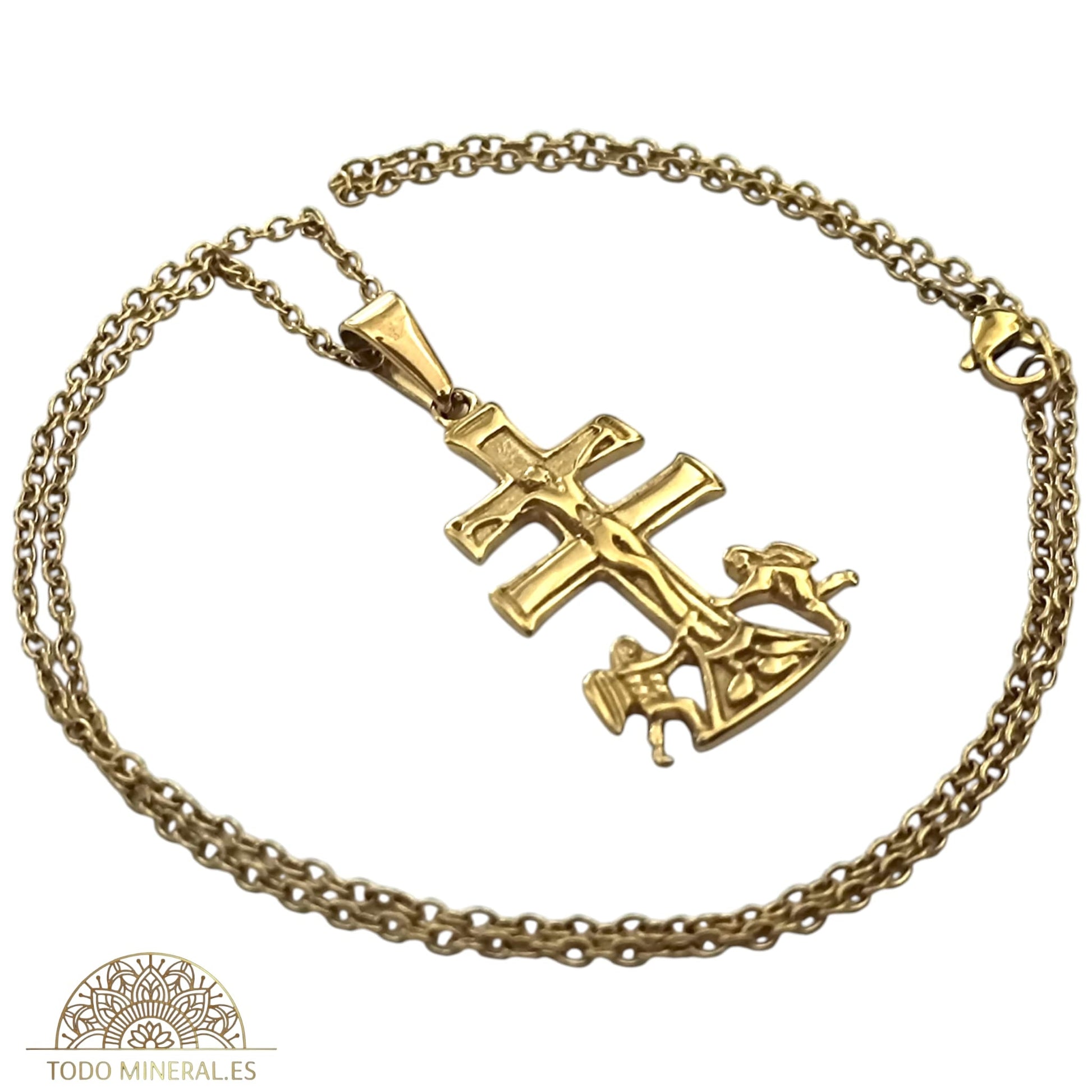 Collar Cruz Caravaca En Acero Dorado Con Cadena 50  Cms  600103454-5 TODOMINERAL