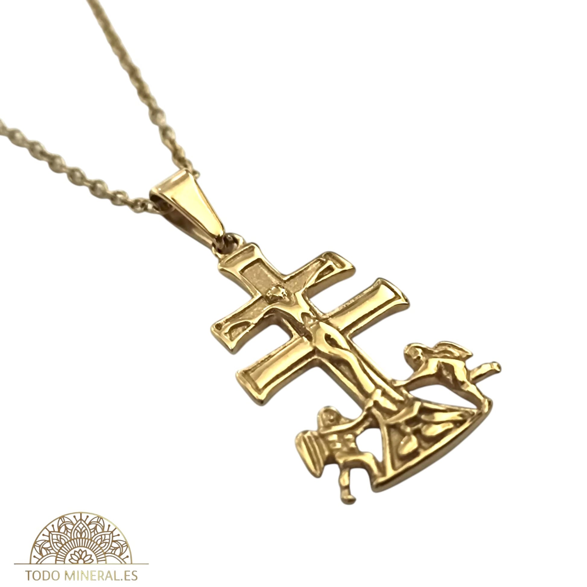 Collar Cruz Caravaca En Acero Dorado Con Cadena 50  Cms  600103454-5 TODOMINERAL