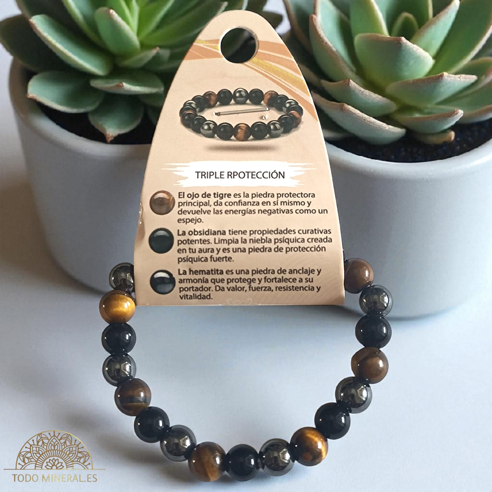 Pulsera Combinada Triple Potección 8 mm PULSERAS MINERALES