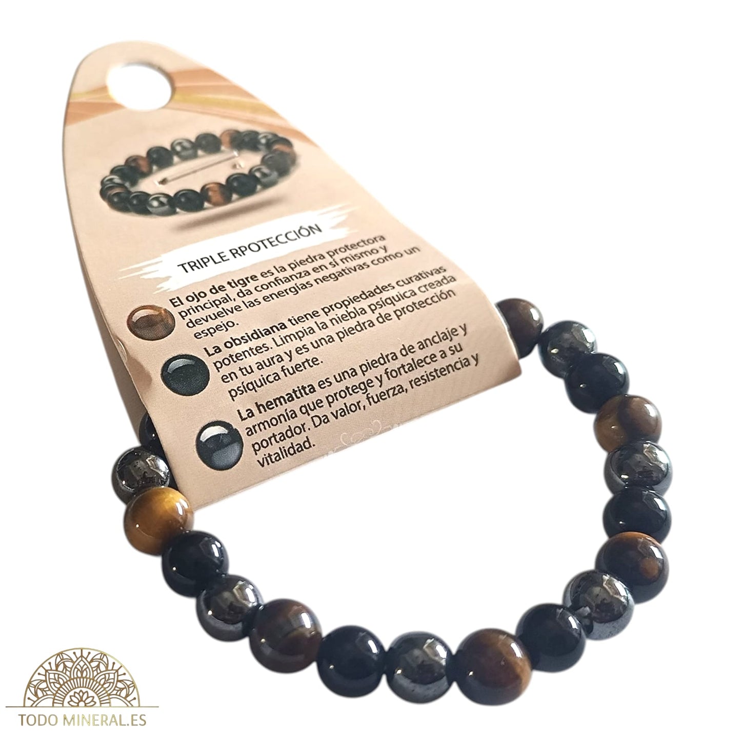 Pulsera Combinada Triple Potección 8 mm PULSERAS MINERALES