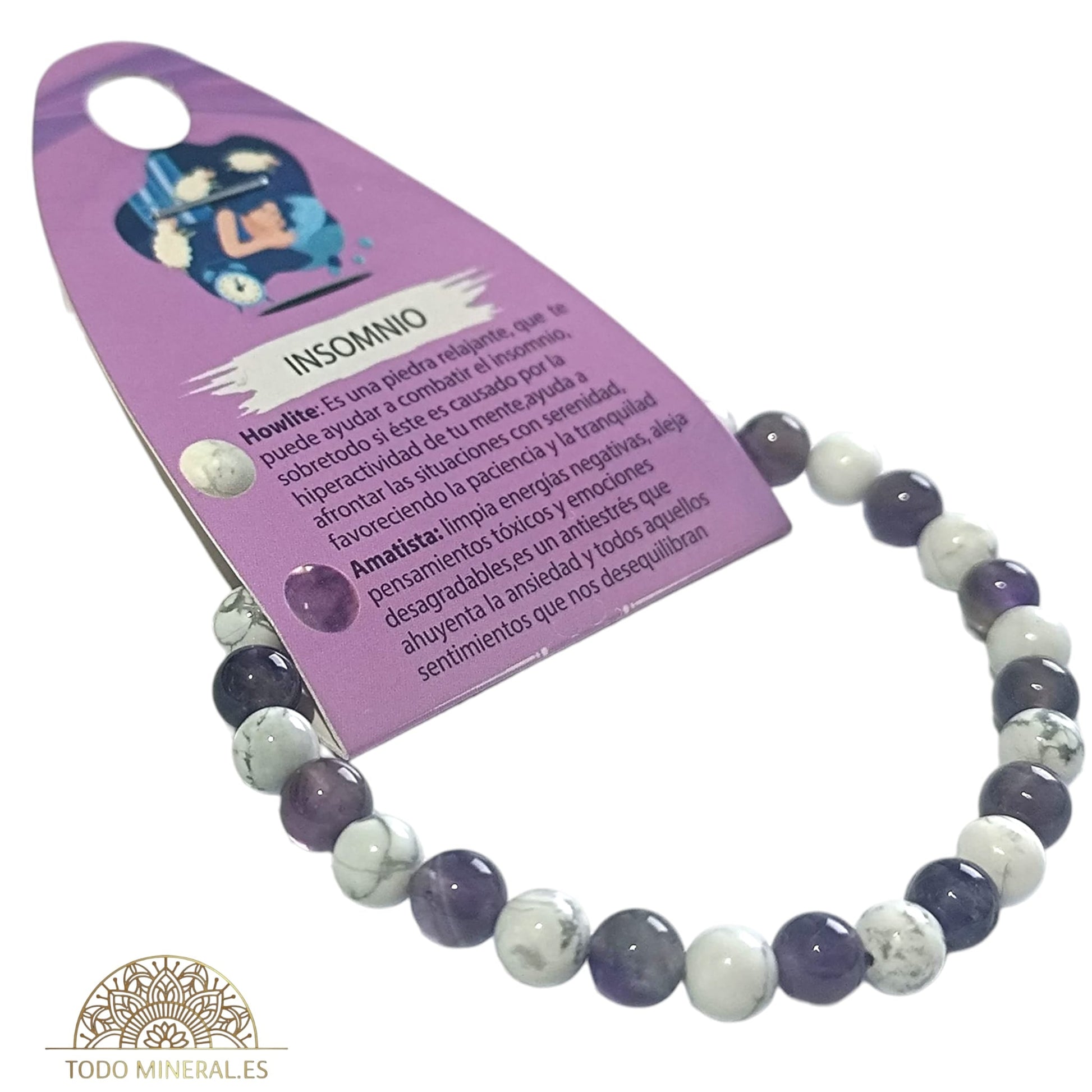 Pulsera Combinada Piedra Amatista y Howlite Para Insomnio Piedra De 6 mm 70020 PULSERAS MINERALES