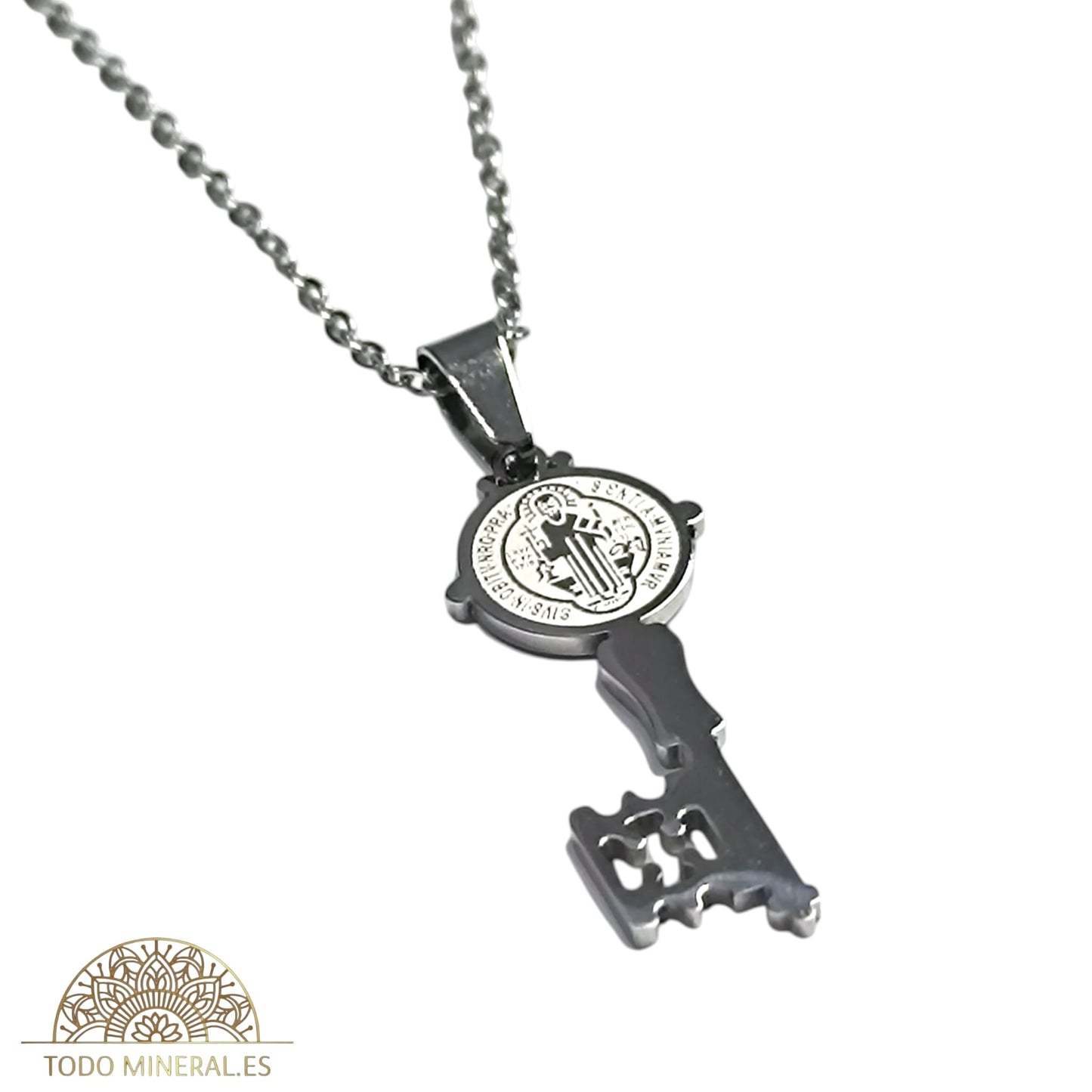 Collar Proteccion LLave San Benito En Acero Inoxidable Con Cadena 45+5 Cms TODOMINERAL