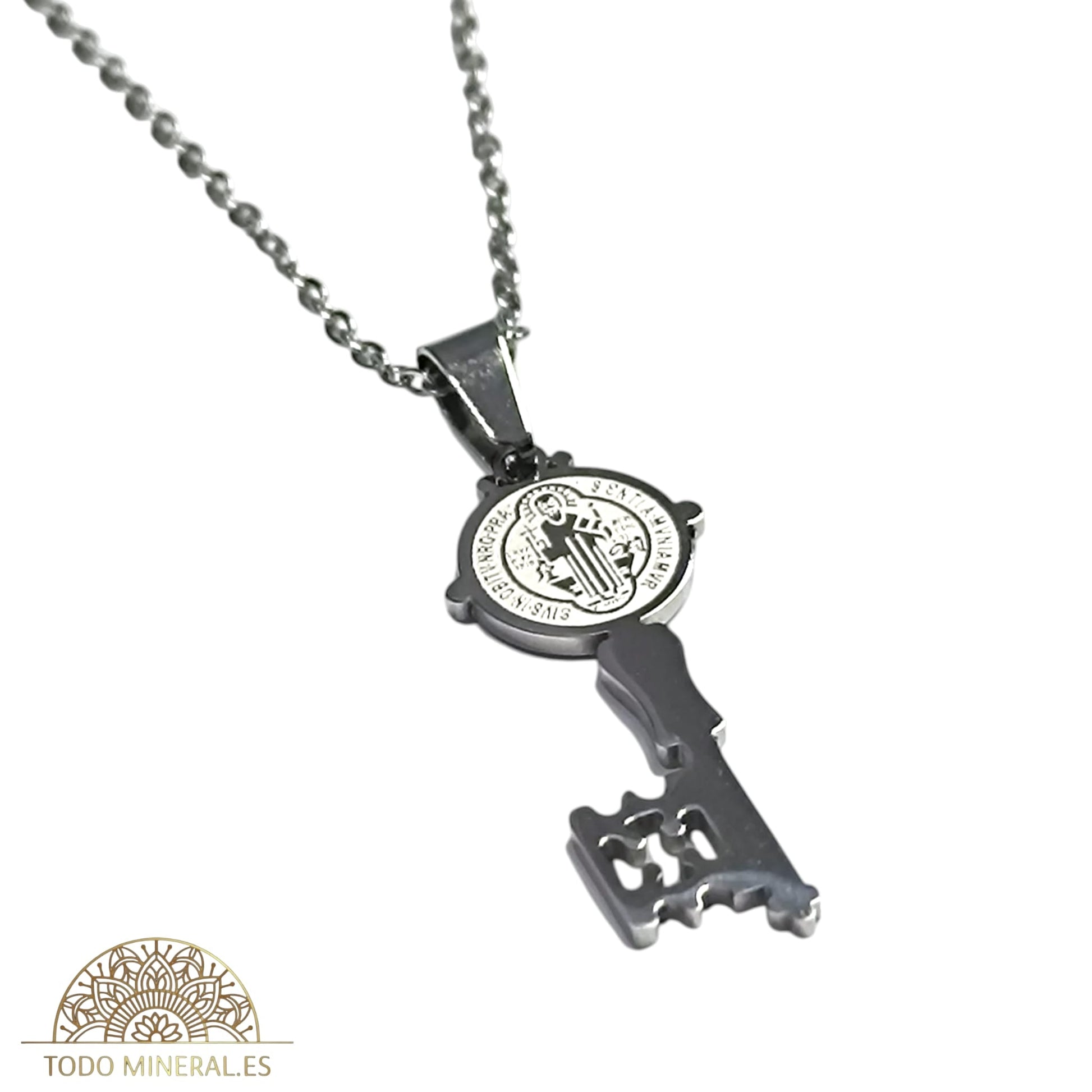 Collar Proteccion LLave San Benito En Acero Inoxidable Con Cadena 45+5 Cms TODOMINERAL