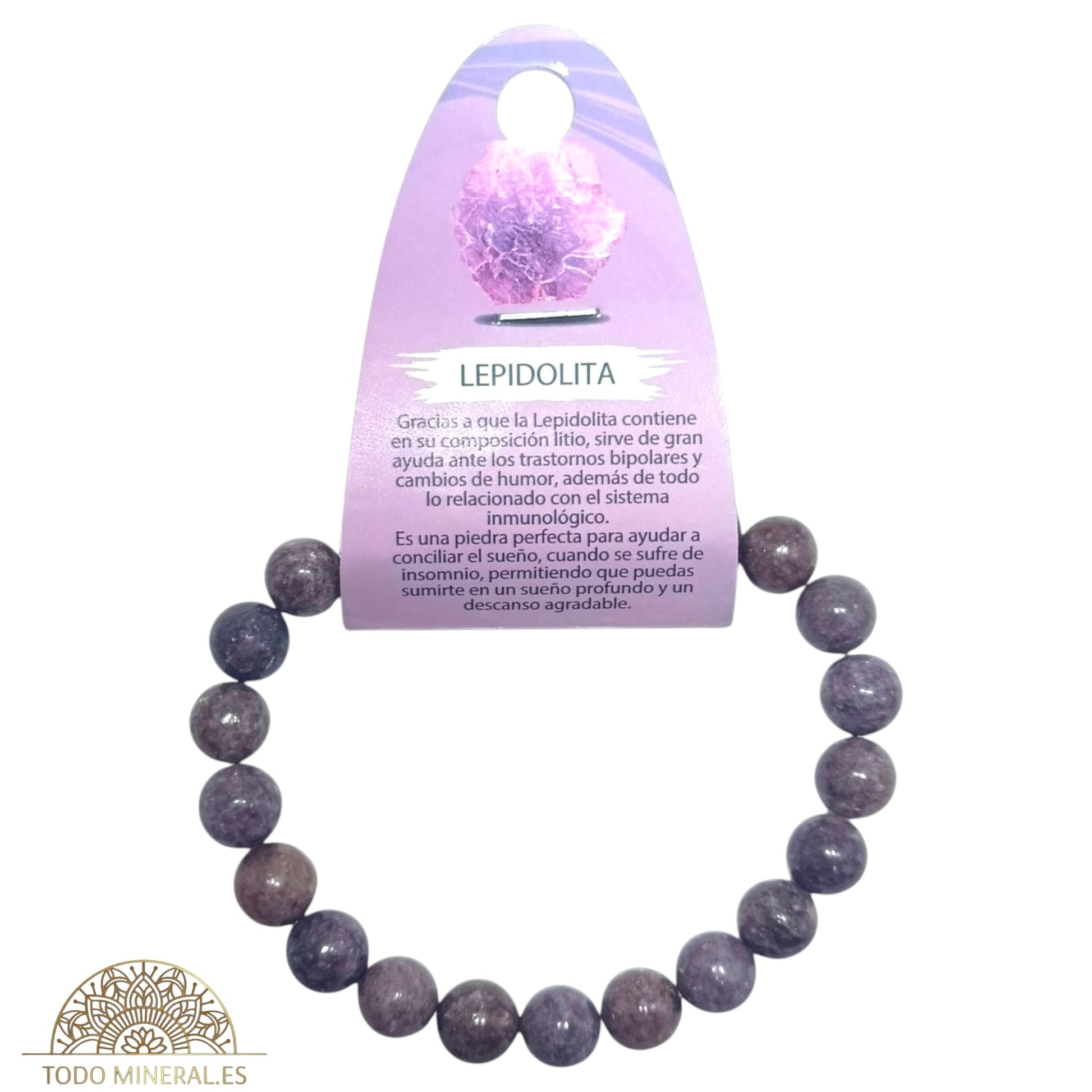 Pulsera Hombre 8 mm Piedra Natural Lepidolita 22 CMS TODOMINERAL