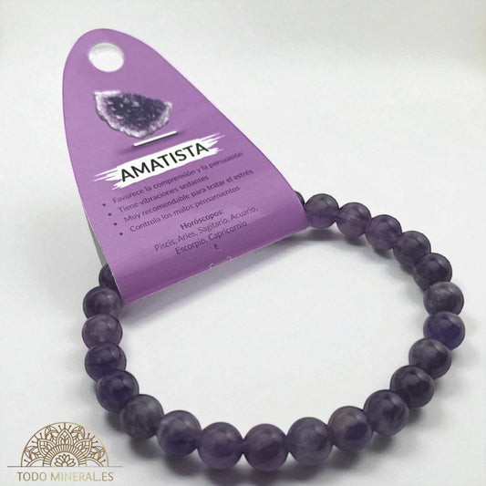 Pulsera Piedra Natural Amatista 8 mm Hombre 22 Cms PULSERAS MINERALES