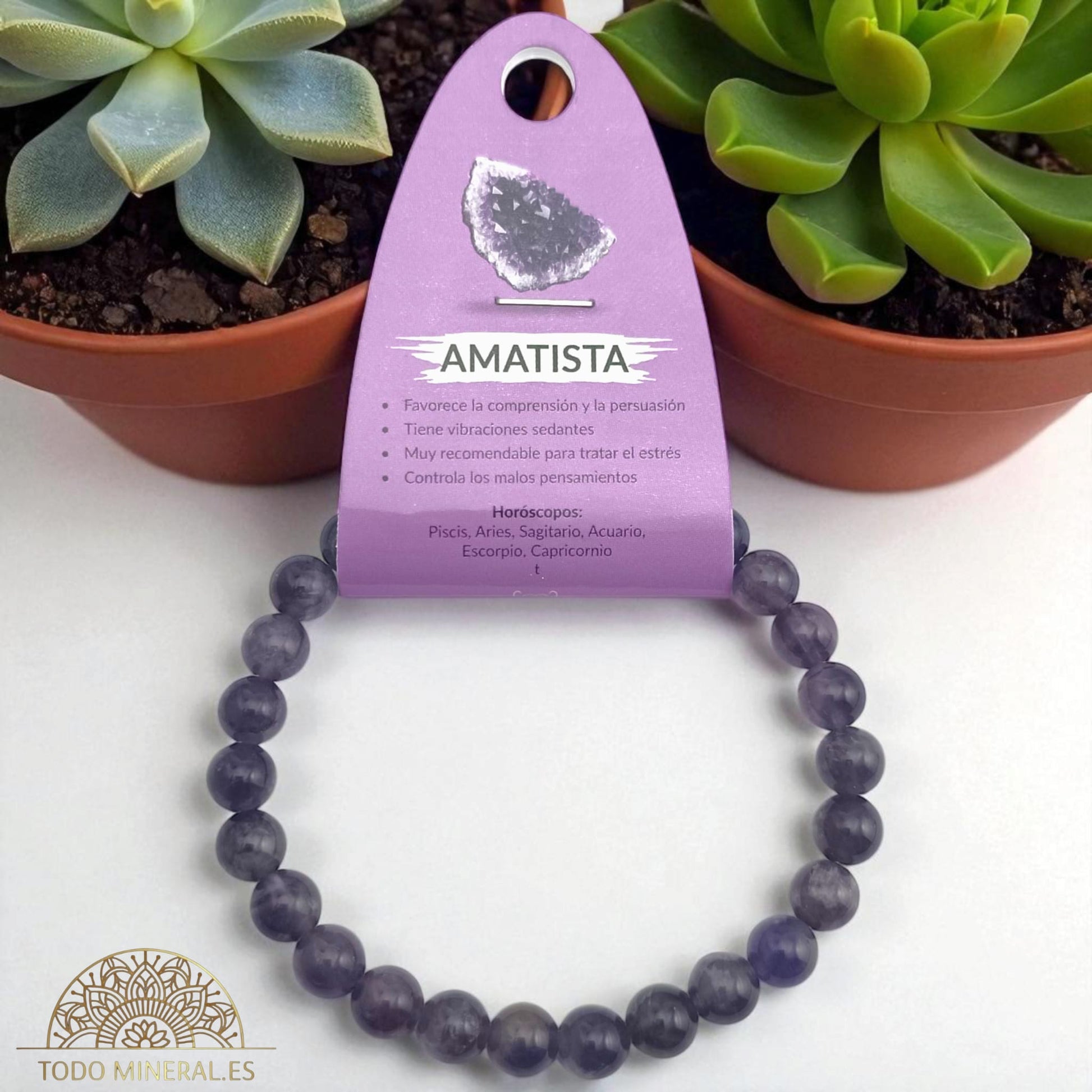 Pulsera Piedra Natural Amatista 8 mm Hombre 22 Cms PULSERAS MINERALES