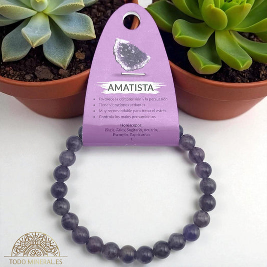 Pulsera Piedra Natural Amatista 8 mm Hombre 22 Cms PULSERAS MINERALES