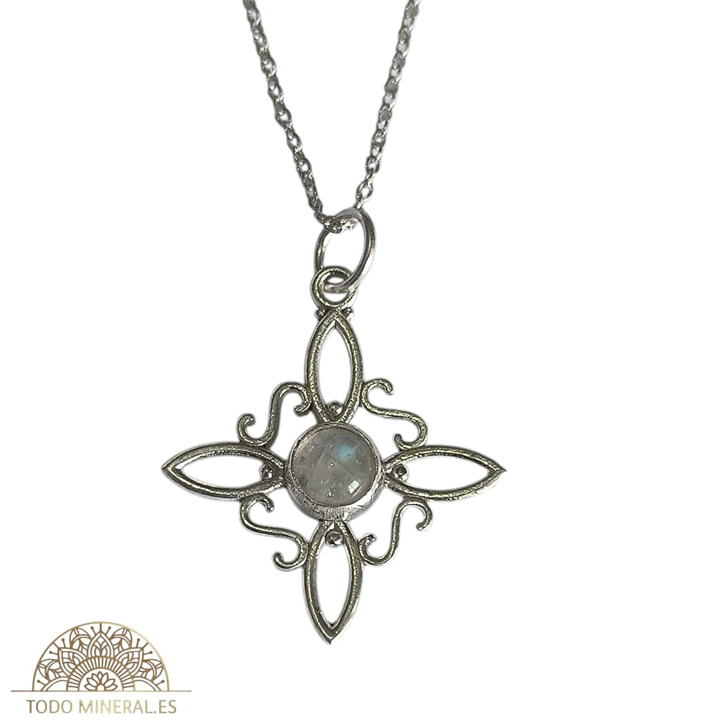 Collar Nudo De Bruja Piedra Luna Con Cadena 45 Cms Plata 925 TODOMINERAL