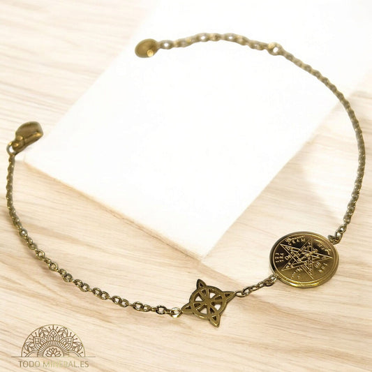 Pulsera Acero Dorado Doble Protección Tetragramaton Nudo De Bruja PULSERA ACERO
