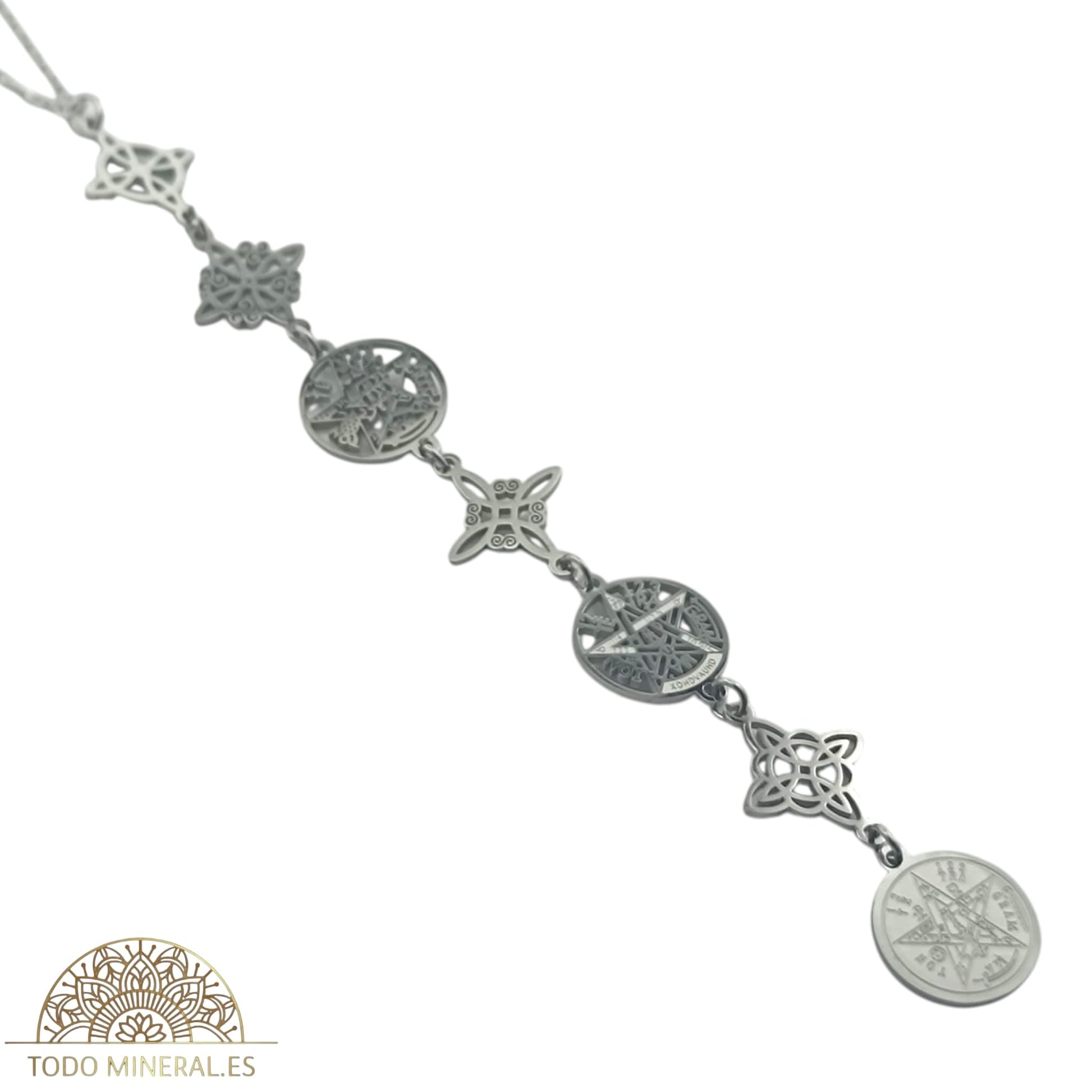 Collar Doble Protección Nudo De Bruja Tetragramaton Varios Dijes Con Cadena 45 Cms TODOMINERAL