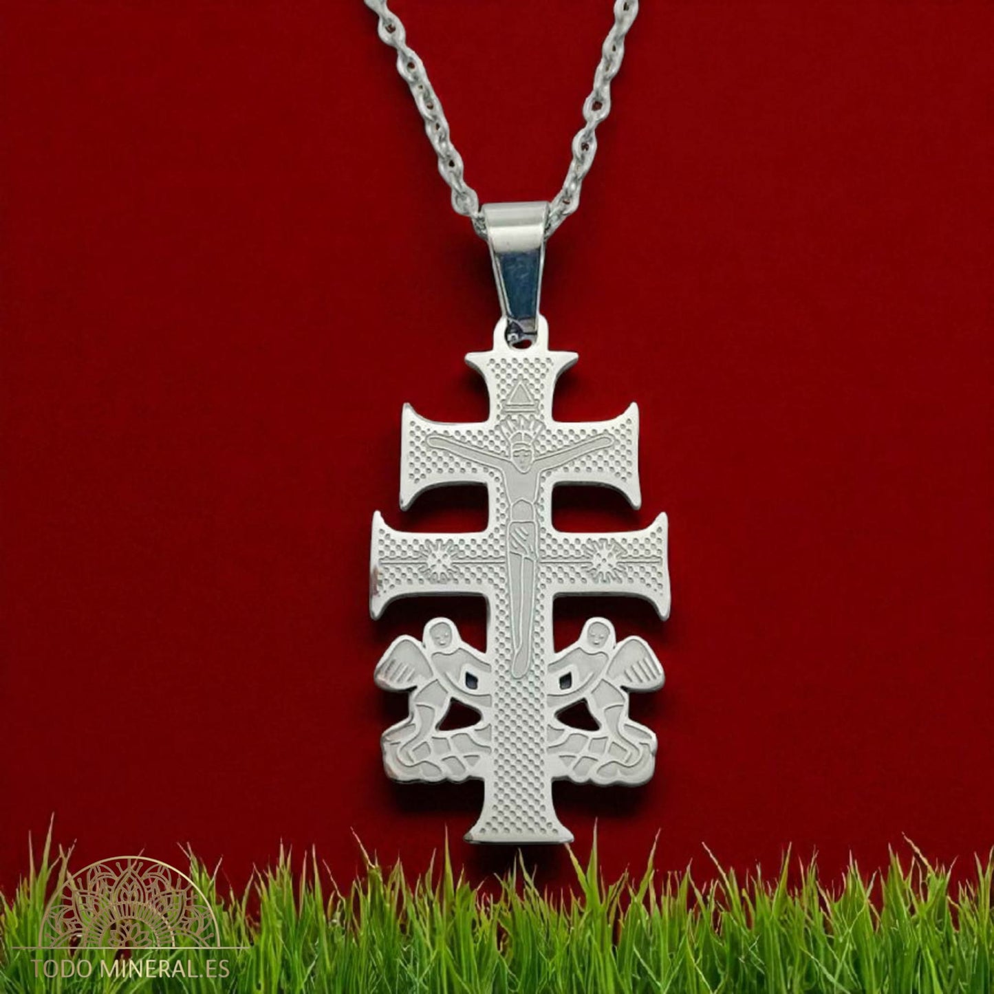 Collar Cruz Caravaca En Acero Con Cadena 40+5 Cms TODOMINERAL