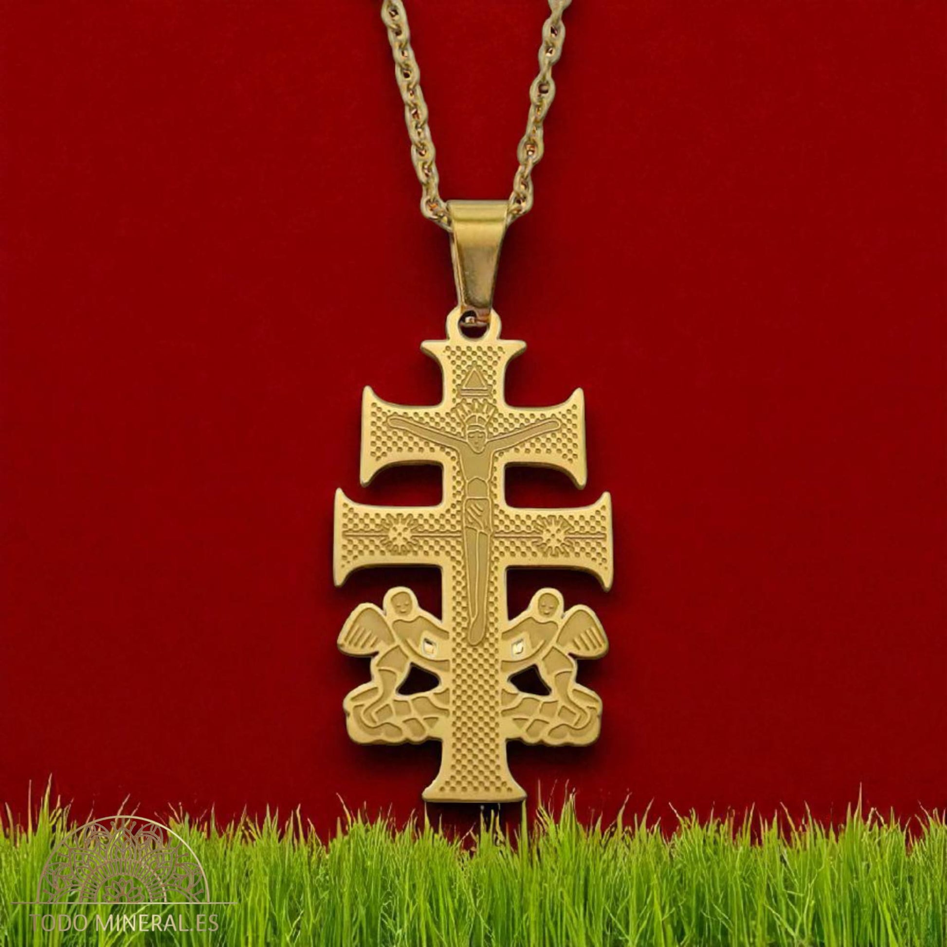 Collar Cruz Caravaca En Acero Con Cadena 40+5 Cms TODOMINERAL