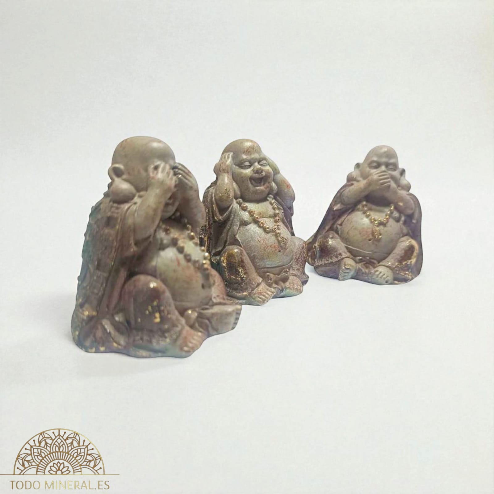 Juego Figuras En Resina Buda Feliz Ver Oir Callar 7 Cms Aprox 600103640 TODOMINERAL