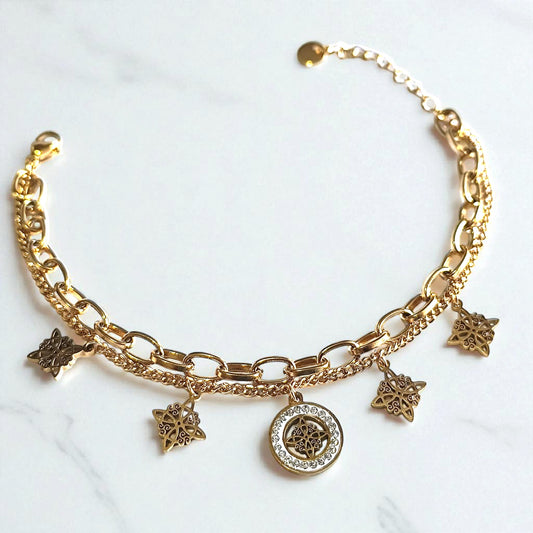 Pulsera Acero Dorado Doble Protección Tetragramaton Nudo De Bruja PULSERA ACERO