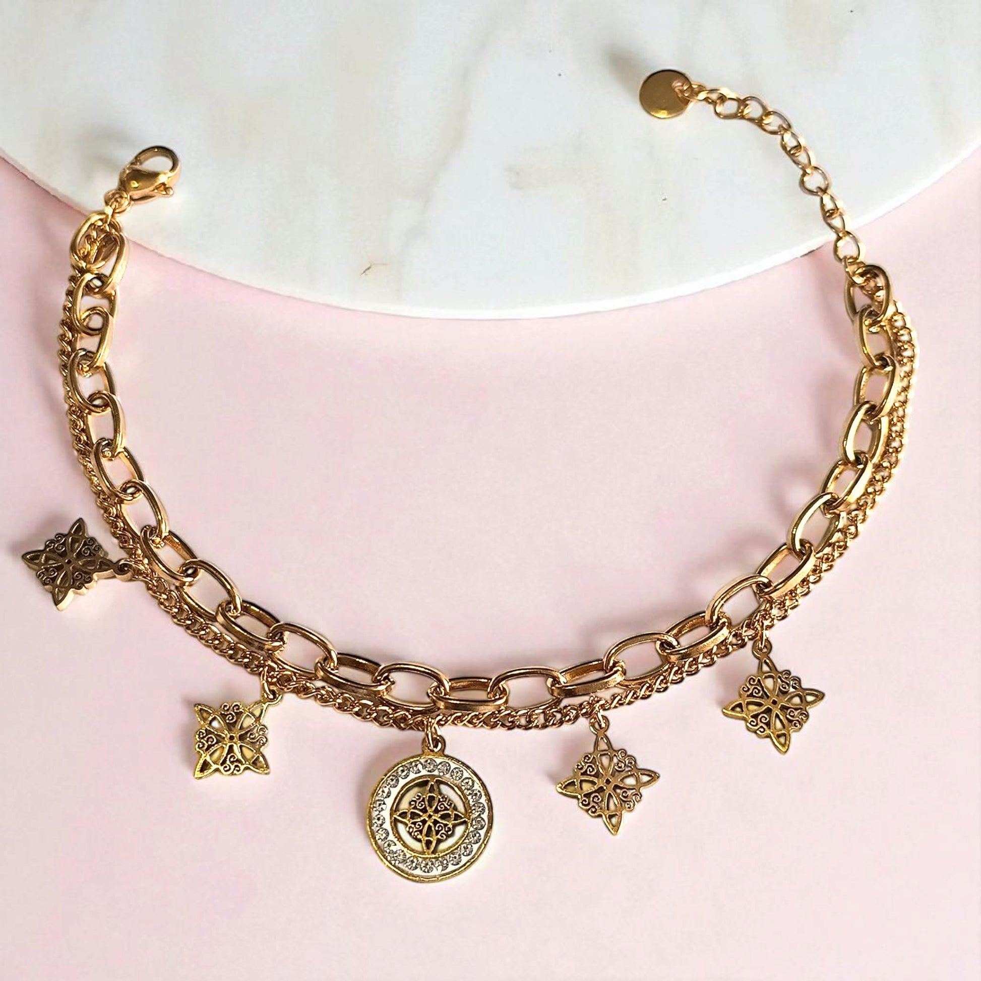 Pulsera Acero Dorado Doble Protección Tetragramaton Nudo De Bruja PULSERA ACERO