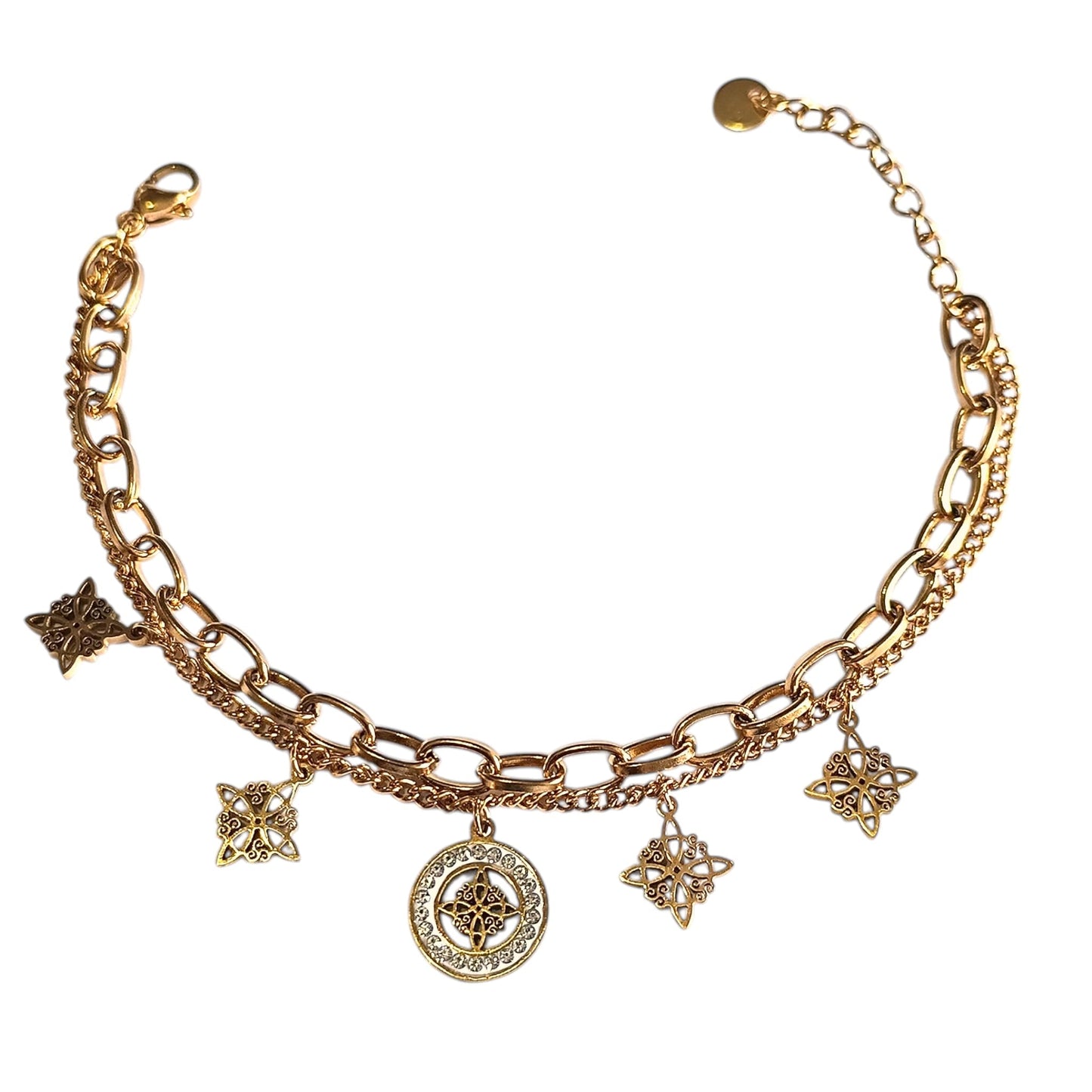 Pulsera Acero Dorado Doble Protección Tetragramaton Nudo De Bruja PULSERA ACERO