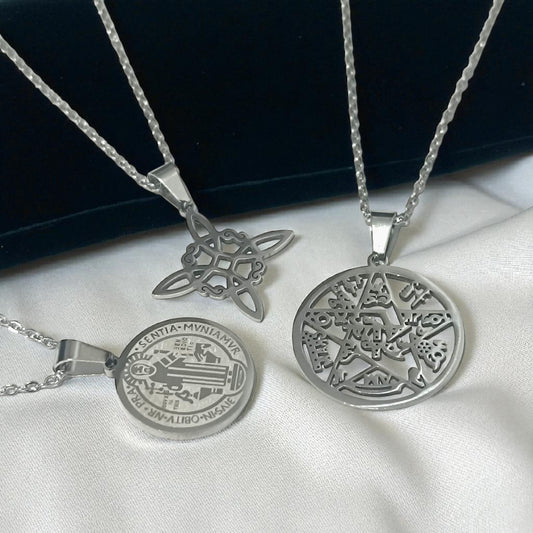Pack 3 Collares Simbolos Protectores Cadena 45 Cms COLGANTE ACERO